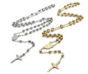<span class=keywords><strong>Rosario</strong></span> in Acciaio Inossidabile con Perline, <span class=keywords><strong>Collana</strong></span> Religiosa Cattolica con Croce, Placcatura in <span class=keywords><strong>Oro</strong></span> e Argento - Product Image 1