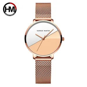 HANNAH MARTIN HM-133 kabul özelleştirmek İzle bayanlar gül altın paslanmaz çelik Analog kuvars marka saatler