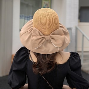 Women Summer Sun Hat Wide Brim Bow Korean Style Foldable Fisherman Hat Upf 50 Anti Uv Protection Solid Color Cotton - Product Image 1