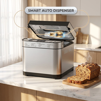 Machine à pain électrique automatique sur mesure en acier inoxydable avec fenêtre de visualisation transparente, double chauffage et distributeur de levure, fruits et noix