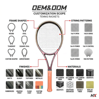 Raquette de tennis en fibre de carbone 3K 12K légère de qualité supérieure, poignée en cuir de 4 1/4 pouces, logo personnalisé, raquette de tennis OEM ODM pour l'entraînement des adultes