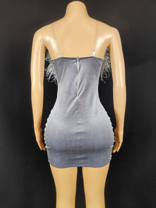 Straight Club Dresses Sequins Diamonds See Through Femme <strong>Feathers</strong> <strong>Top</strong> White Dress Vestidos Para Mujer Elegante Party - Product Image 2
