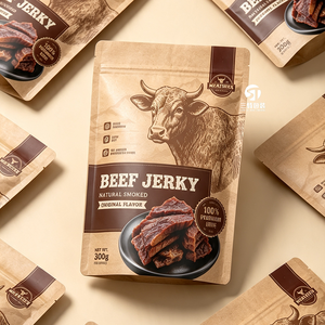 Bolsas de Embalaje de Papel Kraft para Alimentos y Snacks con Impresión Digital Personalizada |   Empaque a prueba de humedad con cierre vertical para carne seca - Product Image 4