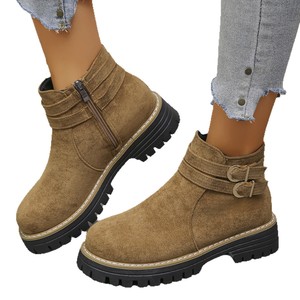 Bottines en daim pour femmes, nouvelles bottines à semelle épaisse, bout rond, grande taille, avec boucle de ceinture, en stock - Product Image 5