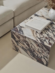 Minimalist Modern Living Room Furniture <strong>Rectangle</strong> Customized Fluted Calacatta Viola Marble Low-Profile Plinth <strong>Coffee</strong> <strong>Tables</strong> - Product Image 3
