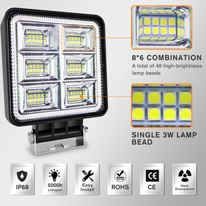 XOVY Projecteur de travail carré 3 pouces 48W 16 LED 6000K 4800LM 12V 24V pour voiture, SUV, camion, tout-terrain - Product Image 3