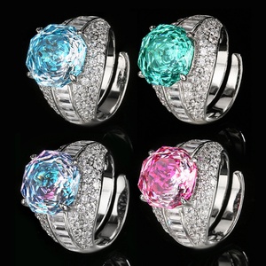 แหวนทองแดงคุณภาพสูงจากโรงงานขายส่ง ประดับเพทายสีชมพูขนาด 12 มม. แหวนวงใหญ่หลากสีสันสำหรับผู้หญิง เป็นมิตรต่อสิ่งแวดล้อม - Product Image 6