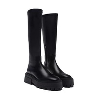 Bottes longues d'automne et d'hiver pour petites filles, à semelle épaisse, rehaussantes, avec fermeture éclair latérale simple, style bottes de chevalier
