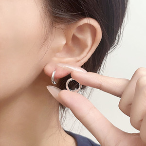 Sterling Silver S925 Hoop <b>Earrings</b> For Women Minimalist Geometric Design Everyday Wear <b>Fine</b> Jewelry - Product Image 1