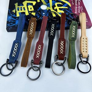 Porte-clés en cuir de <span class=keywords><strong>vachette</strong></span> <span class=keywords><strong>double</strong></span> couche, fait main, style international, design simple et créatif, cadeau de mode, pendentif tendance pour voiture, Henan - Product Image 2