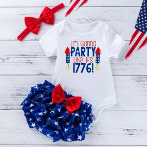 Rarewe Us Independence Day Clothing Set For Baby 0-2 Year Baby半袖漫画フェスティバル衣装女の赤ちゃん夏服