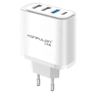 KONFULON Portable 2*USB+2*Type-C Multi-Output US/EU Plug Charger With 45W Total Output For Fast Charging