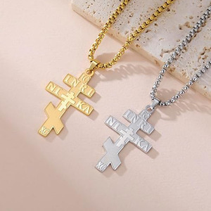 Collier en acier inoxydable avec croix orthodoxe russe IC XC <span class=keywords><strong>NIKA</strong></span>, pendentif croix orientale Jésus-Christ - Product Image 2