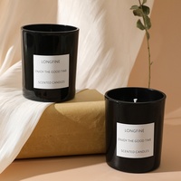 Bougie d'aromathérapie en cire de soja, style vintage, faite à la main, longue durée, en pot de verre cylindrique, avec couvercle noir et argenté, pour chambre et espace frais