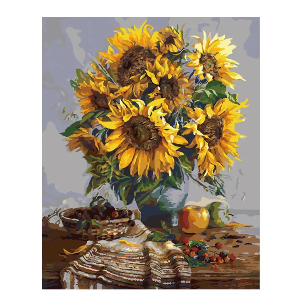 Decoración del hogar de 40x50cm, pintura acrílica de girasol amarillo pintada a mano por números