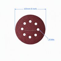 60-320 #   Disque abrasif en oxyde d'aluminium à grains assortis 5" 125mm 8 trous, matériau abrasif enduit, papier abrasif rouge, Lijas Madera
