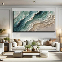 Peinture à l'huile artisanale sur toile grand format, style Wabi Sabi texturé, paysage côtier, nature morte, avec cadre en bois, pour décoration murale - Souffle de l'océan