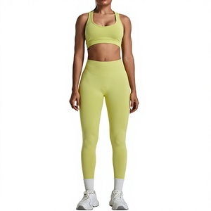 Nuevo conjunto de yoga sin costuras con cuello en V y cintura elástica de spandex/nailon para mujer, traje de ejercicio de dos piezas con forma de melocotón - Product Image 3