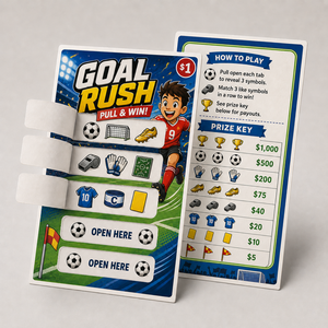 Tarjetas de Raspar de Fútbol con Diseño Gratuito, Ilustraciones Personalizadas, Plan de Premios y Oportunidades de Ganar, Boletos para Abrir y Descubrir Premios para Recaudaciones de Fondos y Eventos - Product Image 1
