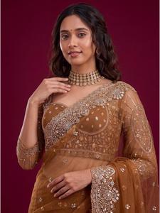 Sari en résille tendance pour femmes avec broderie de sequins, idéal pour les mariages, les réceptions, les festivals et les célébrations. - Product Image 2