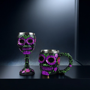Tasse à bière sous vide en acier inoxydable, motif Tête de mort florale, effet 3D, design original et ludique, cadeau de fête, verre <span class=keywords><strong>rouge</strong></span> - Product Image 3