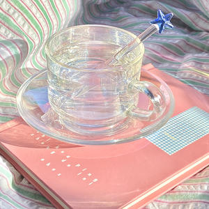 Juego de tazas de té de la tarde de Corea, vaso de cristal deslumbrante y platillo - Product Image 3