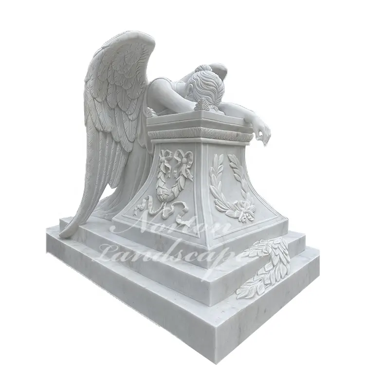 Açık büyük taş melek heykeli beyaz mermer ağlayan melek mezar taşı ve mezar taşı mezar