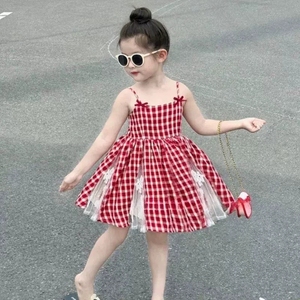 Vestito Estivo a Quadri per Bambine con Spalline, Abito per Bambini 3-8 Anni, Abbigliamento per Bambini Pezzo Unico, Dropshipping - Product Image 1