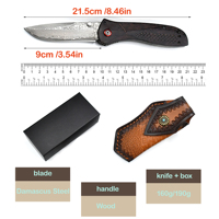 Couteau EDC DIY en acier Damas VG10 avec pivot à roulement à billes, manche en bois de santal, étui en cuir, pour camping, survie, collection, noir