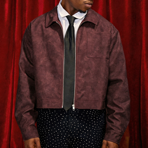 Giacca Bomber in Camoscio per Uomo, 100% Cotone, Logo Personalizzato, Oversize, Stile Vintage - Product Image 1