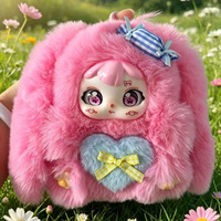 Breloque de sac poupée Kawaii, porte-clés en peluche lapin, pendentif en polyester avec visage et yeux d'anime, accessoire de sac à dos, vente en gros