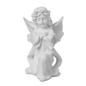 Statua Artigianale di Fata Bianca <span class=keywords><strong>con</strong></span> Ali su un Ginocchio e Finitura Liscia per Decorazione - Product Image 6