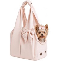 Sac de transport de luxe pliable pour petits chiens, élégant avec nœud papillon, sac de voyage avec fenêtre en maille et œillets, sac fourre-tout portable pour chiots