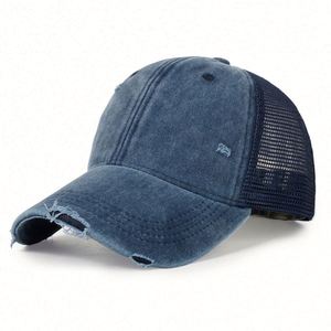 Gorra de béisbol de malla de 6 paneles desgastada y sin estructura con logo personalizado OEM de fábrica al por mayor - Product Image 4