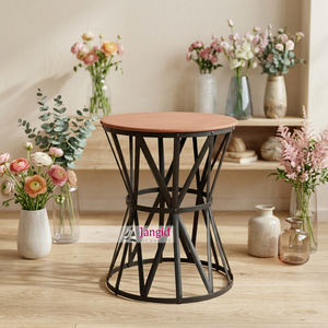 Mesa Auxiliar Metálica Industrial Moderna con Tapa de Madera, Mueble Hecho a Mano para Sala de Estar, Mesa Taburete Dumaru - Product Image 2