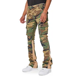 Produttore vendita casual camo denim pantaloni camouflage colorato cargo pocket jeans uomo s jeans impilati personalizzati