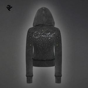Ensemble sweat à capuche zippé et <span class=keywords><strong>jupe</strong></span> en strass personnalisé, style Y2K, streetwear, polaire, deux pièces, idéal pour les grandes tailles, loungewear pour femmes - Product Image 2