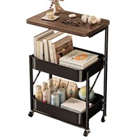 Étagère à 3 niveaux en acier au carbone de style chinois, chariot mobile à roulettes, table basse, table d'appoint de canapé, rangement sur pied