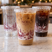 Gobelets en plastique personnalisés avec logo de Noël, avec couvercles, gobelets pour boissons froides en PET pour café, restaurant, emballage de boissons saisonnières, OEM
