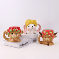 Redeco Tasse en céramique 3D amusante et mignonne, motifs Lapin, Vache, Singe, Fruits, avec couvercle, pour café et thé, cadeau, vente en gros, logo personnalisé
