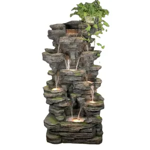 Glowing large rocks Polyresin stone waterfall Fountain with led outdoor garden decoration