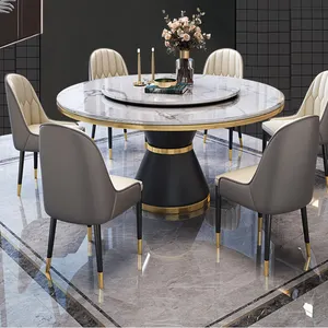 Wholesale Price Popular Metal Base 2 Marble Top Rotating Dining Table Set Round Dining Table With Rotating Centre