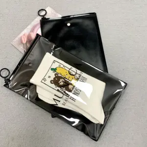 Custom Logo Packing Bags PVC Transparent and Black Zipper Bag Matte Plastic Bag for T-shirt Clothes