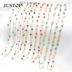 Collier unisexe tendance en acier inoxydable plaqué or 18 carats, étanche, écologique, avec zircon géométrique et perles, vente en gros - Product Image 1