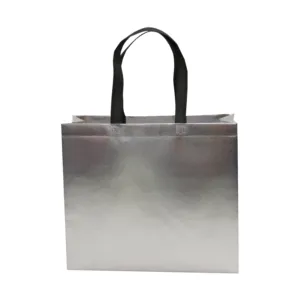Gümüş renk ucuz toptan lamine ultrasonik pp olmayan dokuma alışveriş çantası s süpermarket için gümüş lamine alışveriş çantası