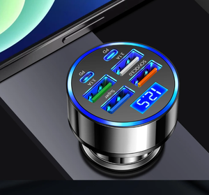 Không dây 4 cổng <span class=keywords><strong>USB</strong></span> Car Charger Loại C sạc nhanh 6 trong 1 Multi-Port Car Charger <span class=keywords><strong>Adapter</strong></span> với hiển thị kỹ thuật số cho xe hơi - Product Image 2