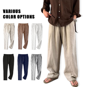 <span class=keywords><strong>Pantaloni</strong></span> in <span class=keywords><strong>Lino</strong></span> da Uomo, Traspiranti in Cotone, Estivi, a Gamba Dritta, Tinta Unita, con <span class=keywords><strong>Elastico</strong></span> in Vita, Casual, Personalizzabili - Product Image 4