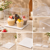 Boîte à gâteau carrée transparente en PET de 2 mm avec logo personnalisé OEM, poignée, matériaux recyclés de qualité alimentaire, marquage à chaud, vente en gros, cadeau de boulangerie