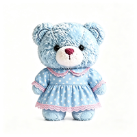 En gros, Ours en peluche doux bleu ciel, adorable et moelleux, avec tenue à col fleuri
