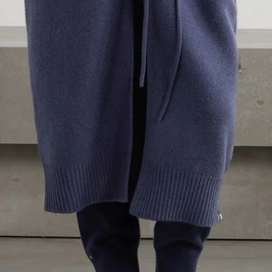 Luxurious and Cozy Color <strong>Navy</strong> Drawstring Decorate Design Casual Cashmere Sweater Long Cashmere <strong>Cardigan</strong> for Women - Product Image 5